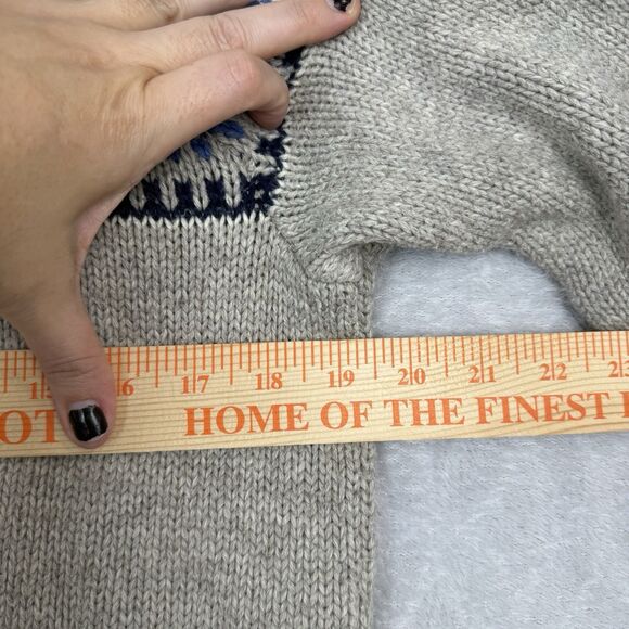 American Eagle Fair Isle Sweater Mens Medium Gray Blue Nordic Shawl Collar Knit - Picture 6 of 11